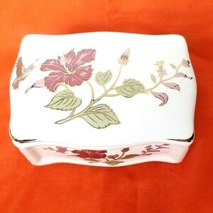 Vintage Colibri Porcelain White Floral Trinket Box, Jewelry Organization Box